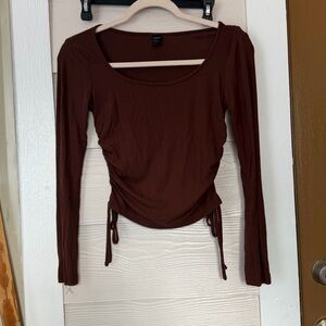 SHEIN Chocolate Brown Ruched Long Sleeve Top